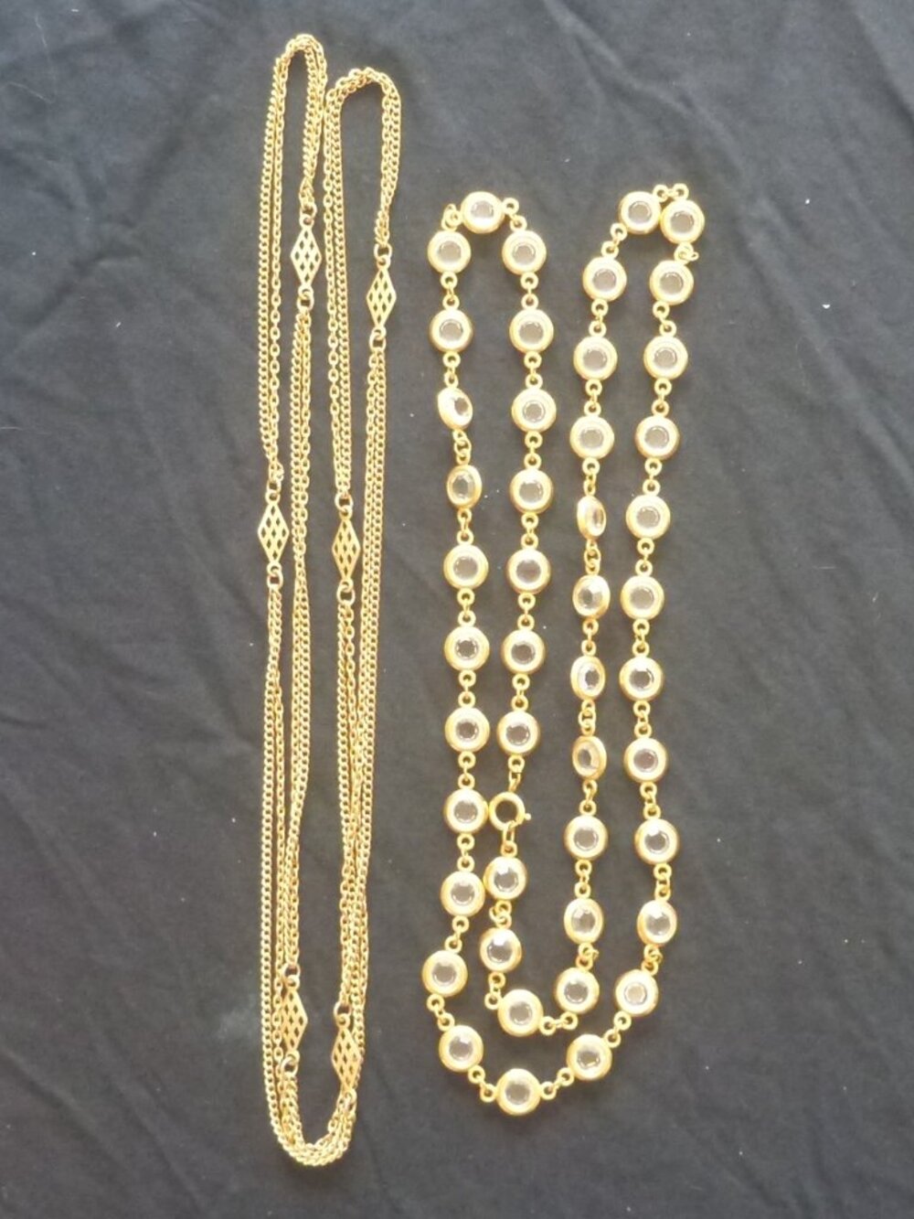 Vintage Gold Tone Necklaces  (Lot of 2) 42" Double Chain and 32" Crystal Sautoir